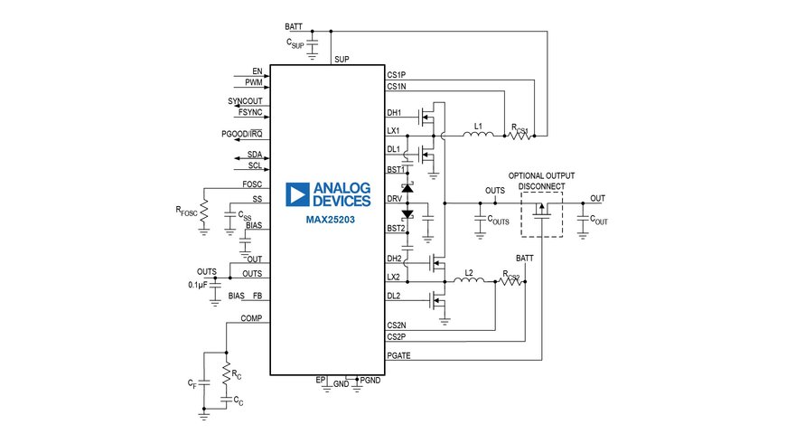 Analog Devices annonce un contrôleur boost pour l’automobile riche en fonctionnalités qui réduit de 36% l’encombrement des amplificateurs audio classe D